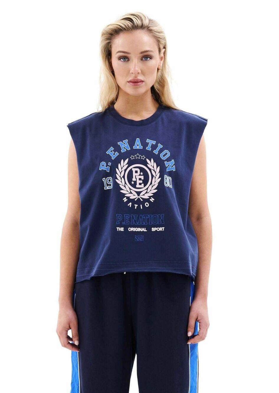 P.E Nation Women OVERLAND TANK IN PEACOAT Boxy Relaxed Fit Organic Cotton Large - Picture 2 of 13